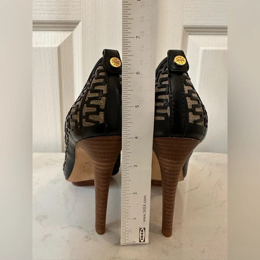 NWOT! Tory Burch Black/Beige Monogram Peep-Toe Pumps!!